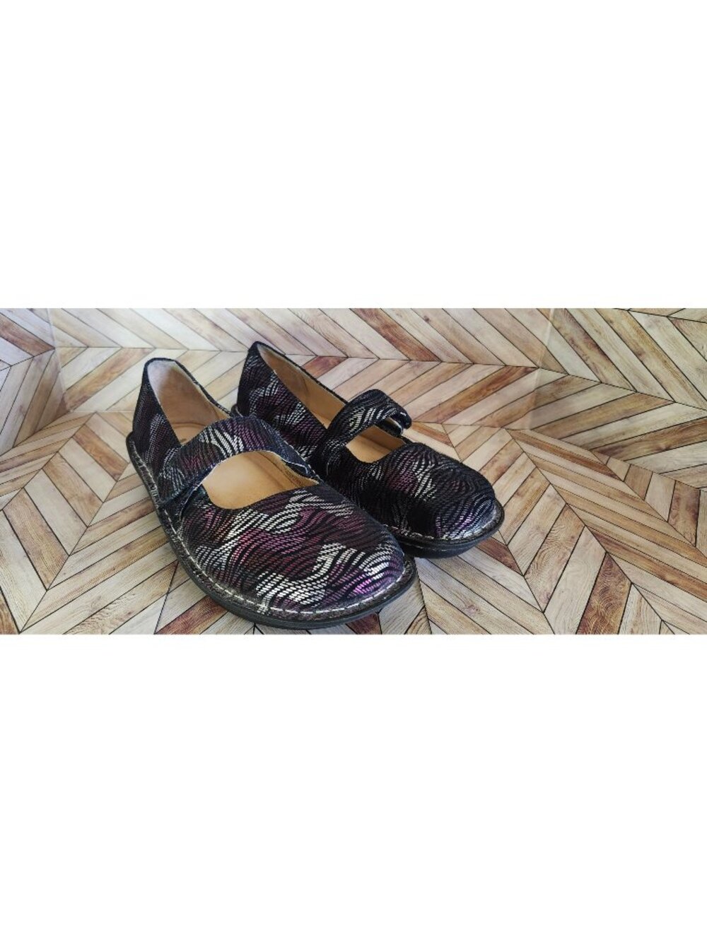 Women Alegria Feliz FEL-345 Purple Black Silver Mary Jane Shoe Size 40 9.5 10